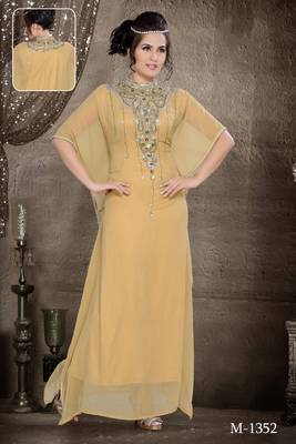 Beige Georgette Embroidered Zari_Work Islamic-Kaftans 1