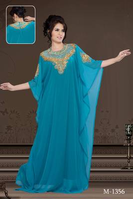 Turquoise Georgette Embroidered Zari_Work Islamic-Kaftans 1
