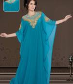 Turquoise Georgette Embroidered Zari_Work Islamic-Kaftans