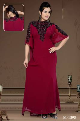 Burgundy Georgette Embroidered Zari_Work Islamic-Kaftans 1