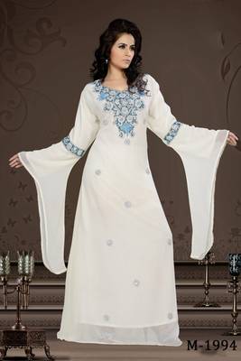 Off White Georgette Embroidered Zari_Work Islamic-Kaftans 1