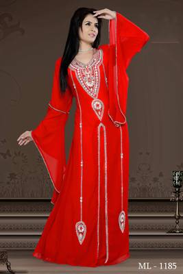 Red Georgette Embroidered Zari_Work Islamic-Kaftans 1