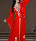 Red Georgette Embroidered Zari_Work Islamic-Kaftans