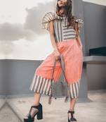 Pure Khadi Orange Slub Calf Length Pant And Top Pair