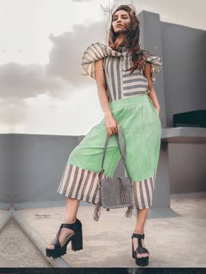 Pure Khadi Green  Slub Calf Length Pant And Top Pair 2