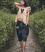 Low Crotch Black Baggy Pant With Beige Top