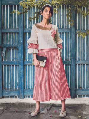 Red Lining Calf Length Pant and Paghoda Sleeve top Combo 1