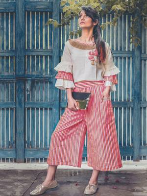 Red Lining Calf Length Pant and Paghoda Sleeve top Combo 2