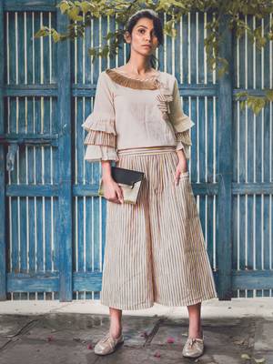 Yellow Lining Calf Length Pant and Paghoda Sleeve top Combo 1