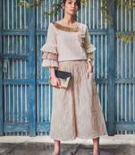 Yellow Lining Calf Length Pant and Paghoda Sleeve top Combo