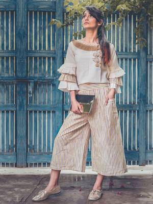 Yellow Lining Calf Length Pant and Paghoda Sleeve top Combo 2