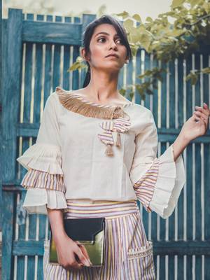 Yellow Lining Calf Length Pant and Paghoda Sleeve top Combo 3