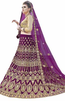 Purple Embroidered Velvet Semi Stitched Lehenga 2