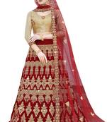 Red Embroidered Velvet Semi Stitched Lehenga