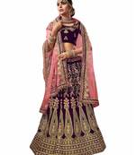 Purple Embroidered Velvet Semi Stitched Lehenga