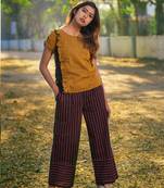 Mustard Top And Deep Wine Lining Pant Khadi Pair
