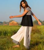Khadi Checks Two Layered Pant And Black Top Pair