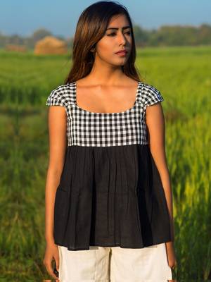 Khadi Checks Two Layered Pant And Black Top Pair 2