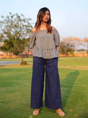 Cool Checks Top And Navy Blue Palazzo Pair 1