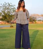 Cool Checks Top And Navy Blue Palazzo Pair