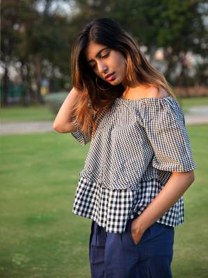 Cool Checks Top And Navy Blue Palazzo Pair 2