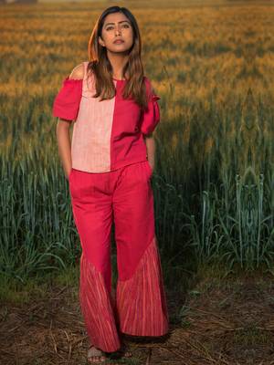 Red Valentine Pleated Palazzo Pant Pair 1