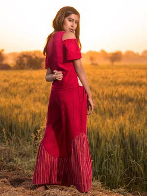 Red Valentine Pleated Palazzo Pant Pair 2