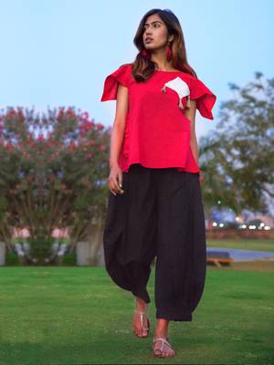 Red Top And Black Baggy Pants Pair 1