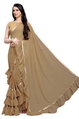 Orange plain art silk saree with blouse 1