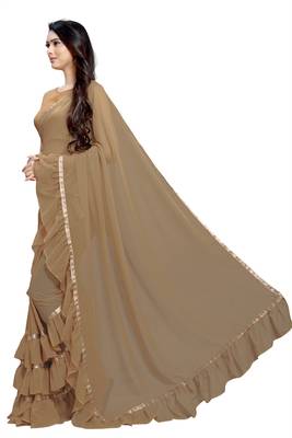 Orange plain art silk saree with blouse 2