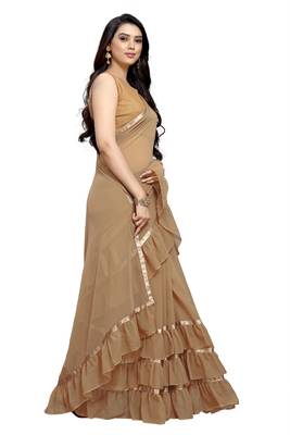 Orange plain art silk saree with blouse 3