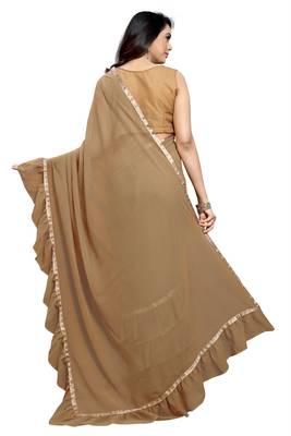 Orange plain art silk saree with blouse 4