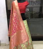 Light-Green Brocade Jacquard Semi Stitched Lehenga