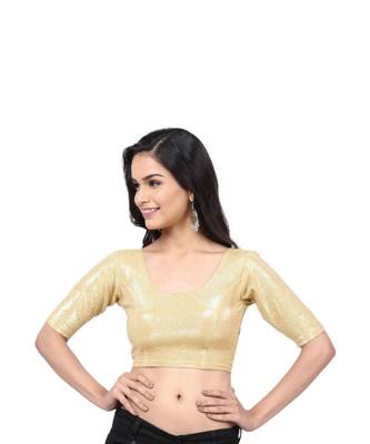 Gold Lycra Shimmer Stretchable Readymade Blouse For Women 1