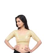 Gold Lycra Shimmer Stretchable Readymade Blouse For Women