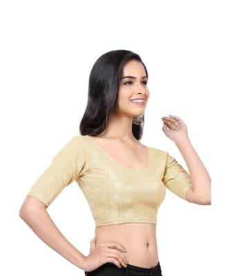 Gold Lycra Shimmer Stretchable Readymade Blouse For Women 3