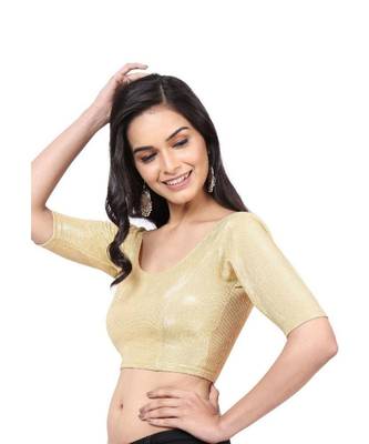 Gold Lycra Shimmer Stretchable Readymade Blouse For Women 4
