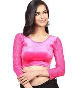 Pink Velvet Stretchable Readymade Blouse For Women