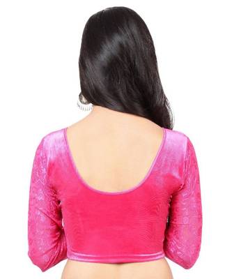 Pink Velvet Stretchable Readymade Blouse For Women 2