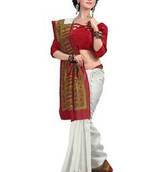White bengali traditional saree with blouse