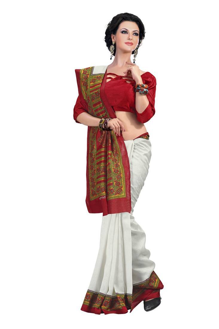 White bengali traditional saree with blouse