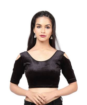 Black Velvet Stretchable Readymade Blouse For Women 1