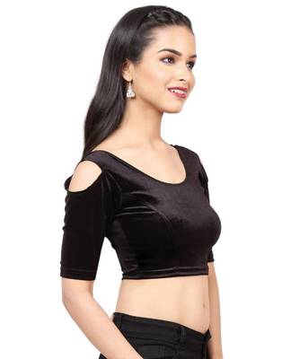 Black Velvet Stretchable Readymade Blouse For Women 3