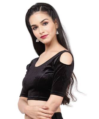 Black Velvet Stretchable Readymade Blouse For Women 4