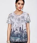 White printed crepe party top