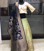 Light-Green Brocade Jacquard Semi Stitched Lehenga