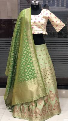 Light-Green Brocade Jacquard Semi Stitched Lehenga 1