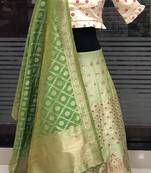 Light-Green Brocade Jacquard Semi Stitched Lehenga