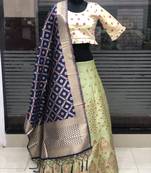 Light-Green Brocade Jacquard Semi Stitched Lehenga