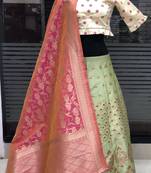 Light-Green Brocade Jacquard Semi Stitched Lehenga